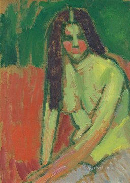 Alexey Petrovich Bogolyubov Painting - Figura medio desnuda con pelo largo sentada inclinada 1910 Alexej von Jawlensky